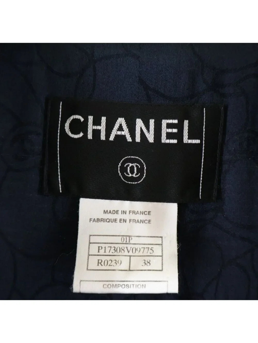Chanel Jacket Border Camellia Wool Silk Navy